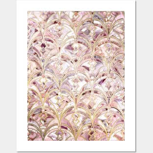 Dusty Rose and Coral Art Deco Marbling Pattern Posters and Art